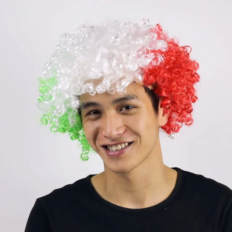Custom All Countries Adjustable Soccer Fan Wig Cheering Products with National Flag Football Match Hair Wig