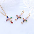 Trending Jewelry 2021 Western  Necklace and Earrings Jewelry Set 18k Gold Plated Cubic Zirconia Cross Pendant Sets