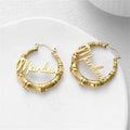 SP Tarnish Free Women's Customize Letter Stainless Steel Big Hoop Earrings Electroplated 18K Gold Customised Name Plate Earrings