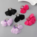 Handmade Gold Plated Colorful Flower Drop Earrings for Women Fabric Petal Hoop Design with Pearl Diamond for Wedding or Gift