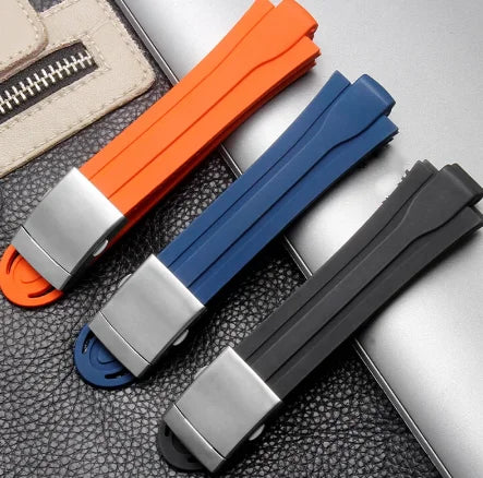 High Quality12mm lug end rubber Waterproof  wristband silicone band stainless steel folding clasp watchband for men's ORS
