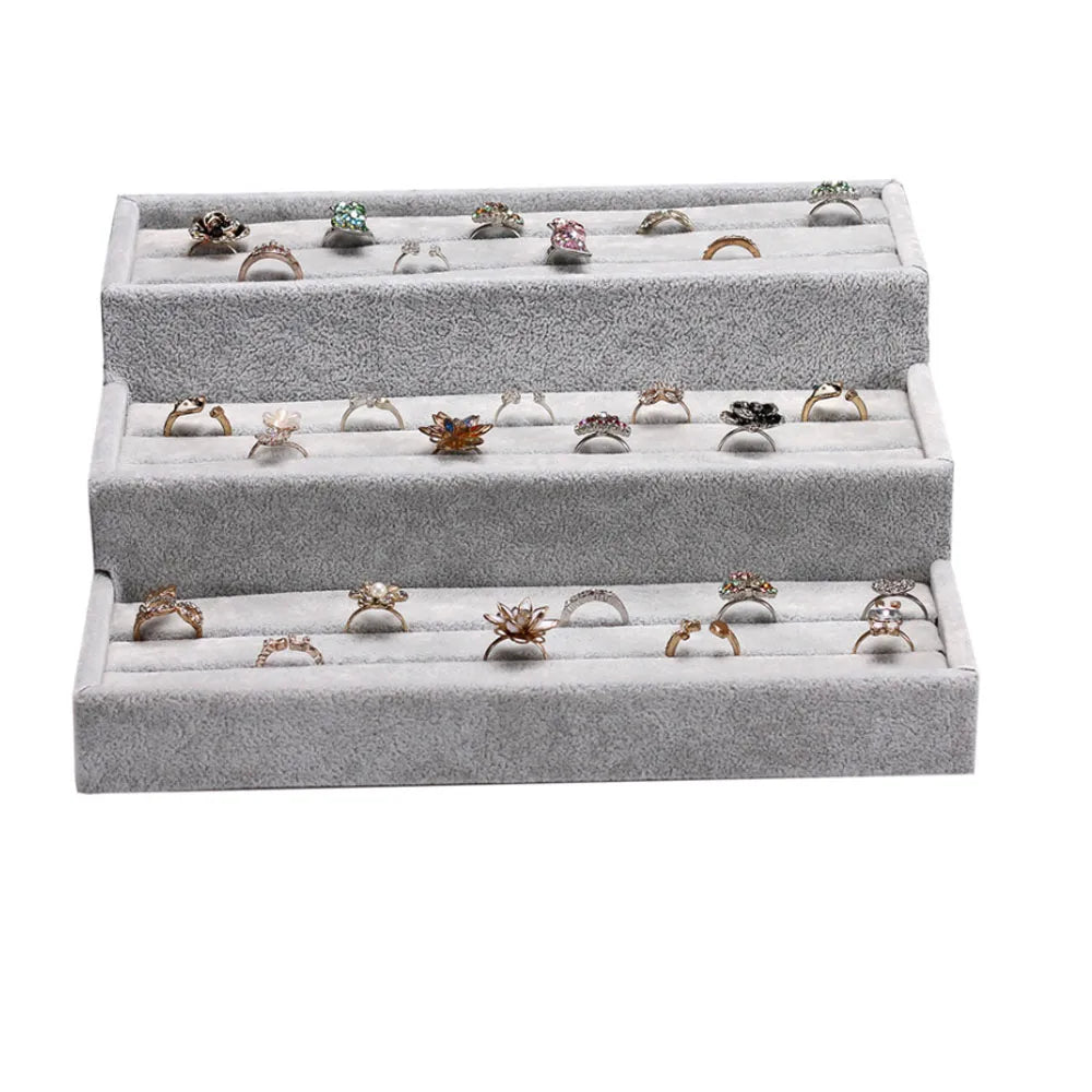 High End 24x26x9cm 3 Layers Velvet Wood Jewellery showcase Jewelry Organizer Packaging Display Tray for Bracelet Necklace Rings