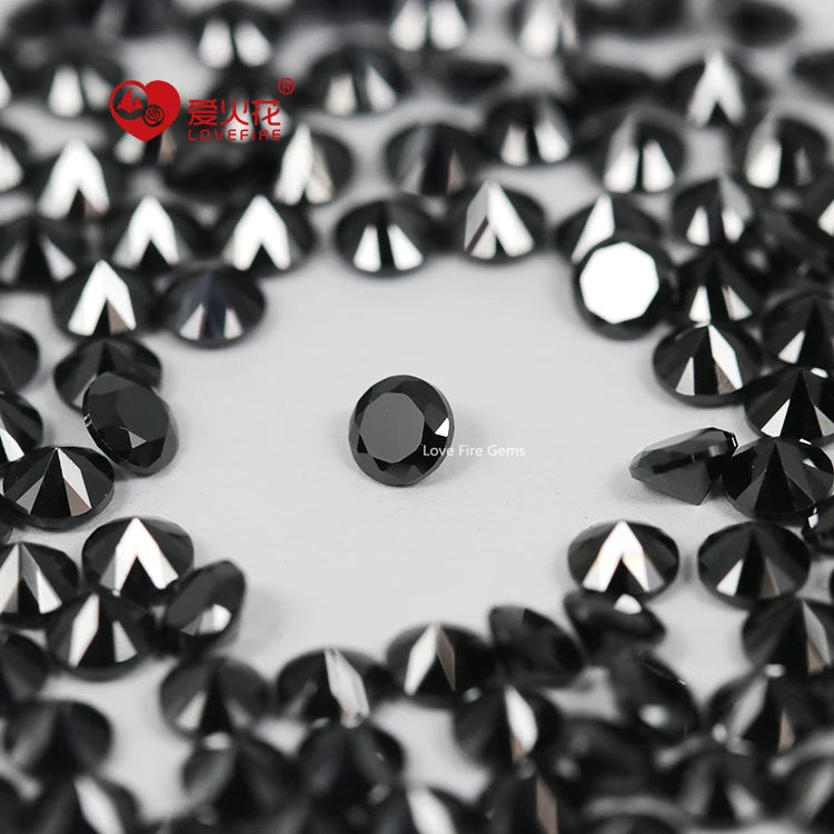 Wuzhou Factory Lab Created Black Moissanite Diamond 0.8mm-2.9mm Round Cut Moissanite