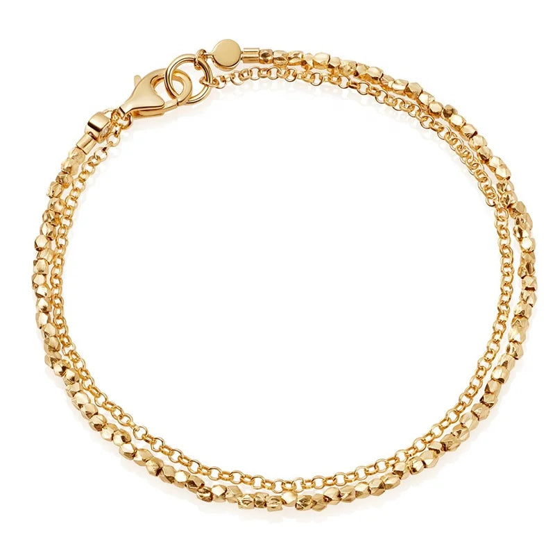 Milskye Exquisite Wholesale Zircon Star S925 Irregular Small Gold Bead Double Layer Bracelet