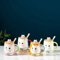 Cute Cat Style Ceramic Mugs with Lid Spoon Morning Milk Coffee Tea Mug Cartoon Unique Porcelain Mugs