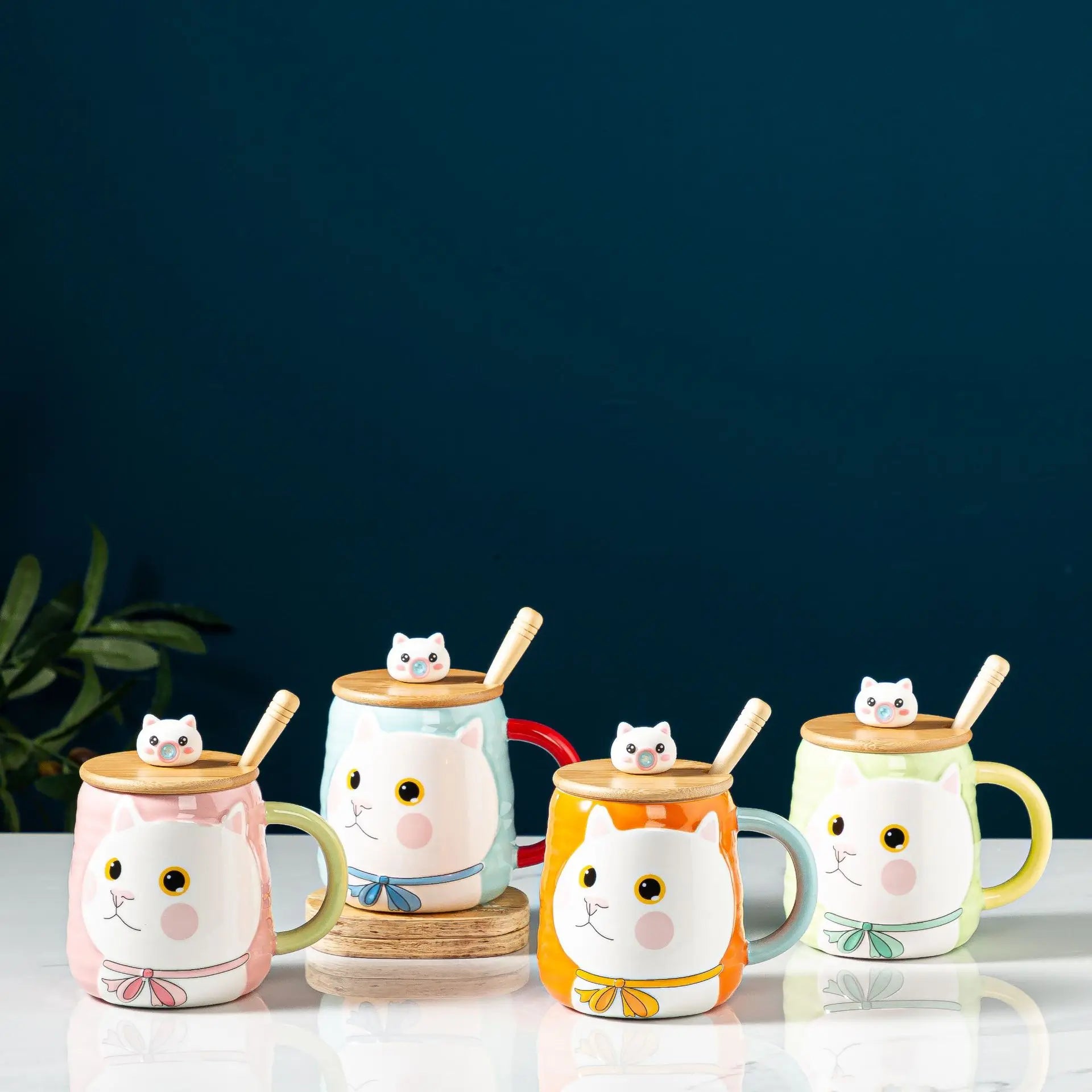 Cute Cat Style Ceramic Mugs with Lid Spoon Morning Milk Coffee Tea Mug Cartoon Unique Porcelain Mugs