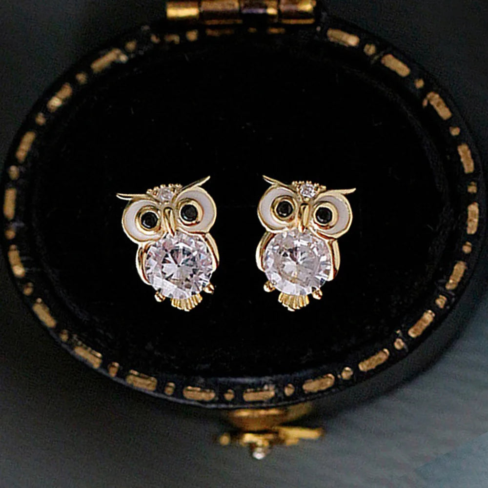 CAOSHI Popular Earrings Cute Diamond Set Zircon Owl Earrings Gold Color Exquisite Small Animal Stud Earrings for Women