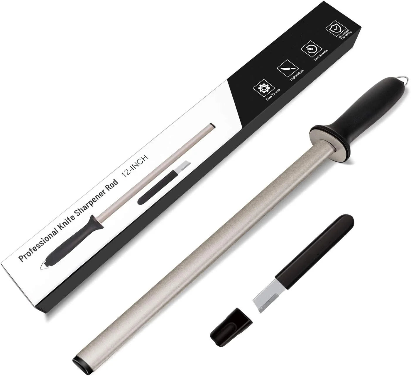 12 In. Diamond Carbon Steel Professional Knife Sharpener Rod Diamond Honing Steel Rod