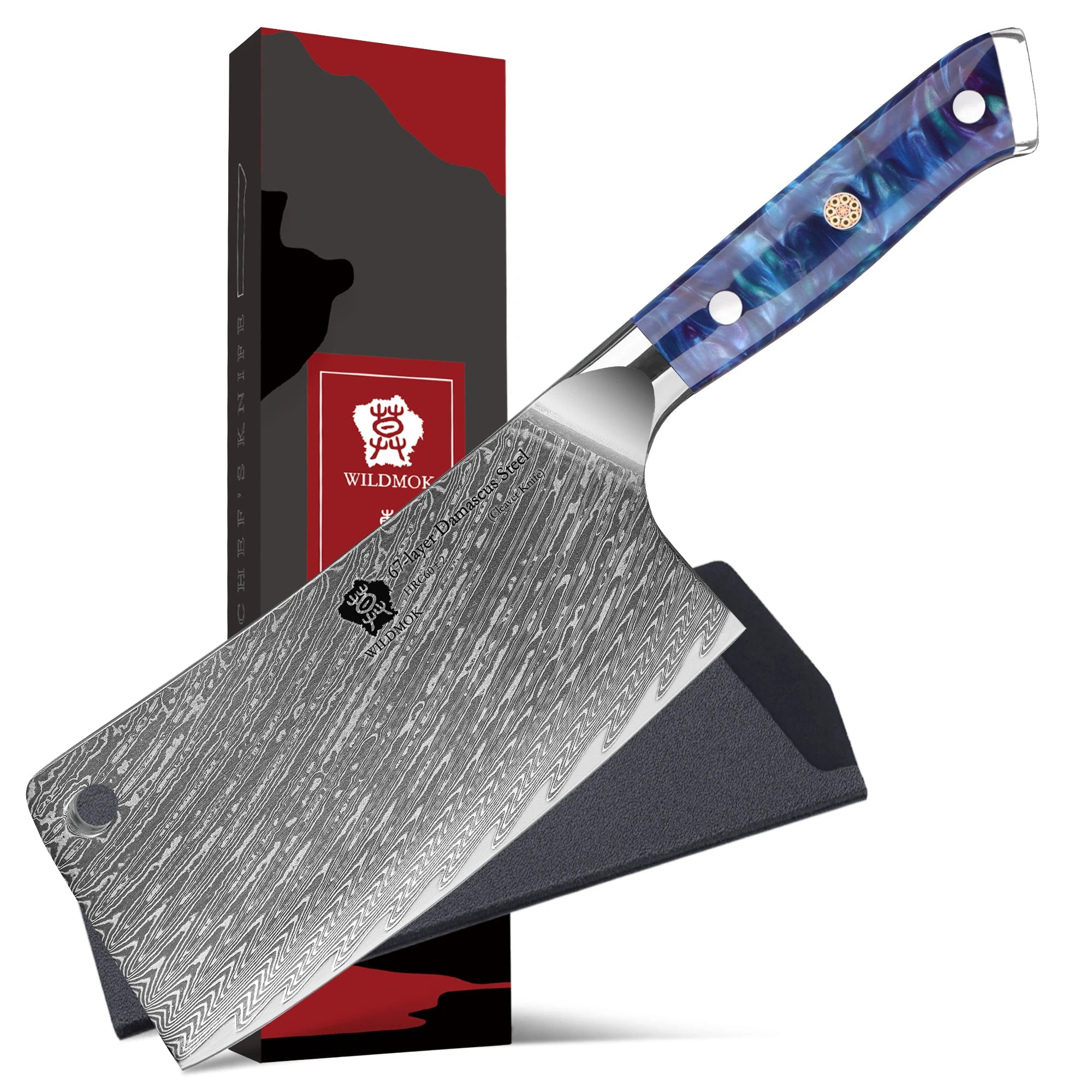 WILDMOK 6.5 Inch Kitchen Bone Chopper Cutter Knife 67 Layer Damascus VG10 Steel with Resin Handle