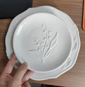 Solhui Delicate Lily Fancy Embossed Ceramic Plate White Porcelain Dessert Plates