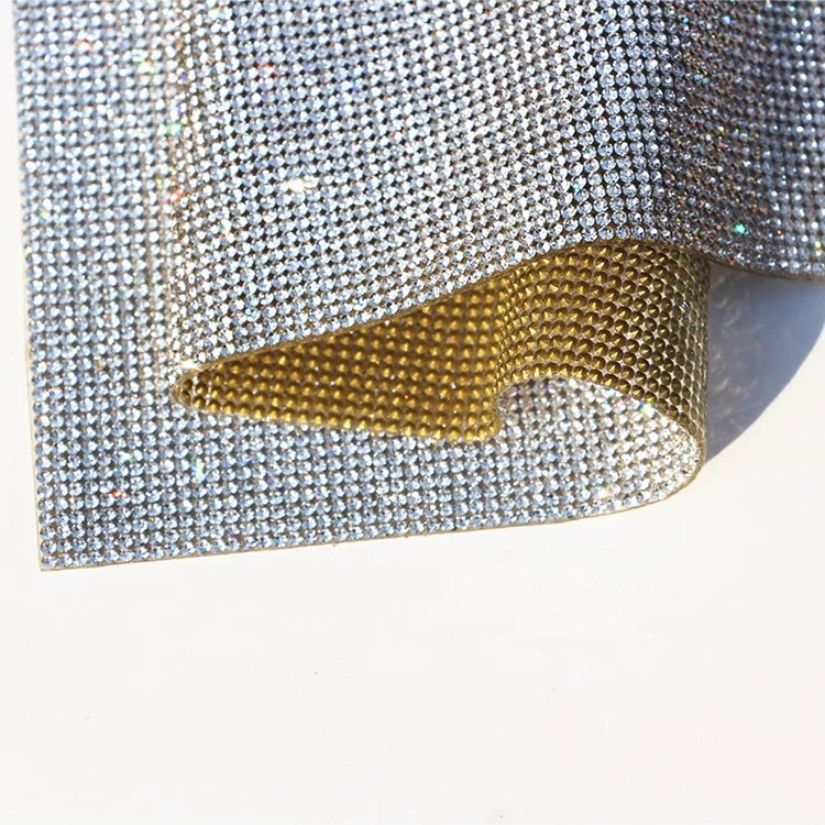 Hot Selling 20*24cm Crystal Rhinestone Trim Mesh Roll Diy Self-Adhesive Crystal Mesh Accessory Sticker