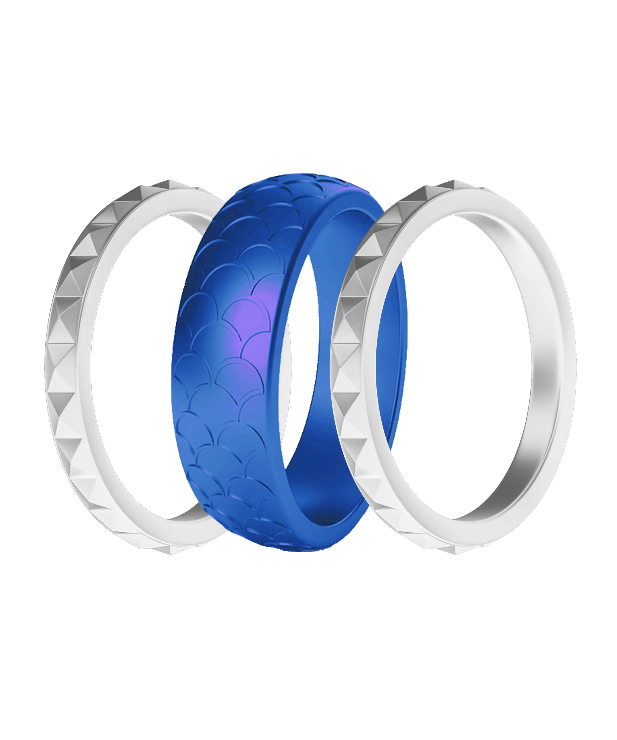 Geedyn Unisex Sapphire Blue Silicone Birthstone Women Mermaid Silicone Rings Set