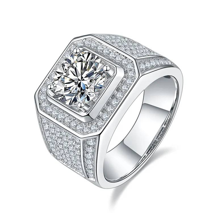 ANSTER Moissanite Jewelry Diamond Ring Men 3ct VVS Moissanite Diamonds Hip Hop Band Ring
