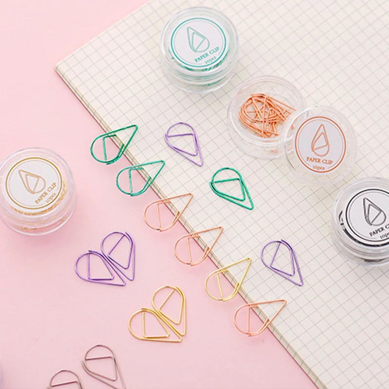 10 Pcs/box Creative Water Drop Paper Clips Holder Mini Metal Bookmarks Cute Kawaii Book Markers Korean Stationery Student Item