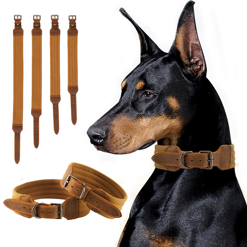 Tactical Dog Collar Cow Leather Durable Perro Training Leather Tactical Dog Collar