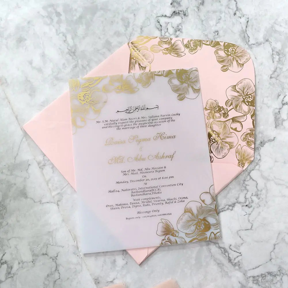 Elegant 5X7 Inches White Acrylic Wedding Invitations Luxury Custom Menu Cards Pink Paper Envelopes Include Music Angel Cross