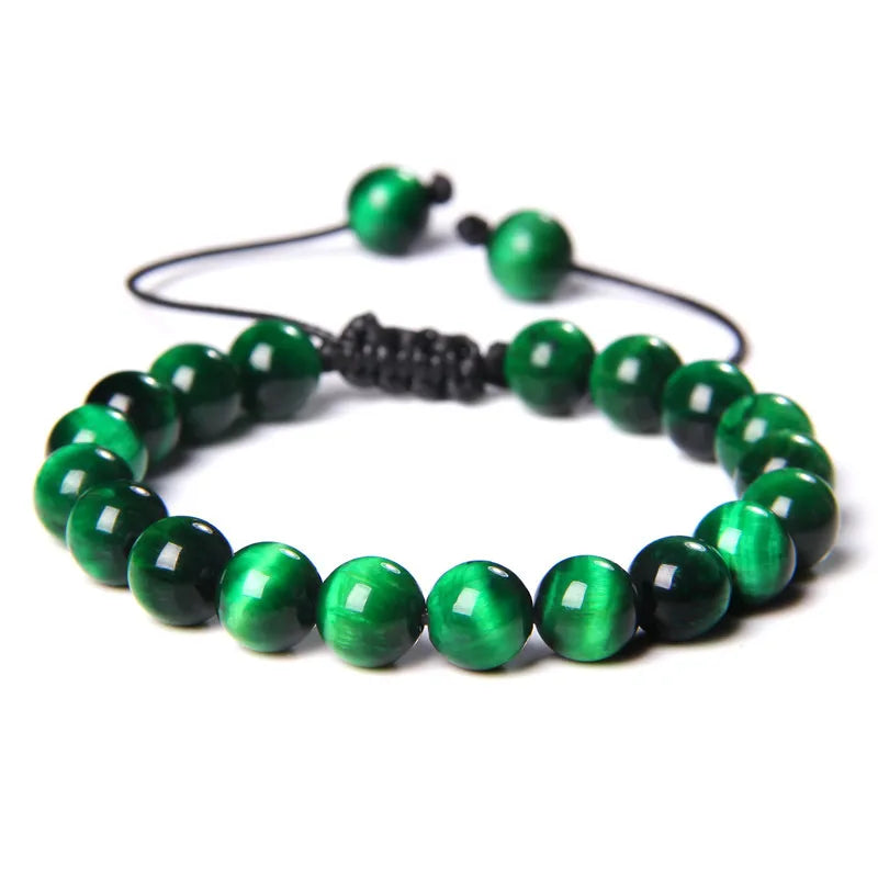 8mm Tiger Eye Stone Beads Bracelet Adjustable Braided Rope Bangles Natural Lava Rock Men Women Yoga Healing Balance Bracelets