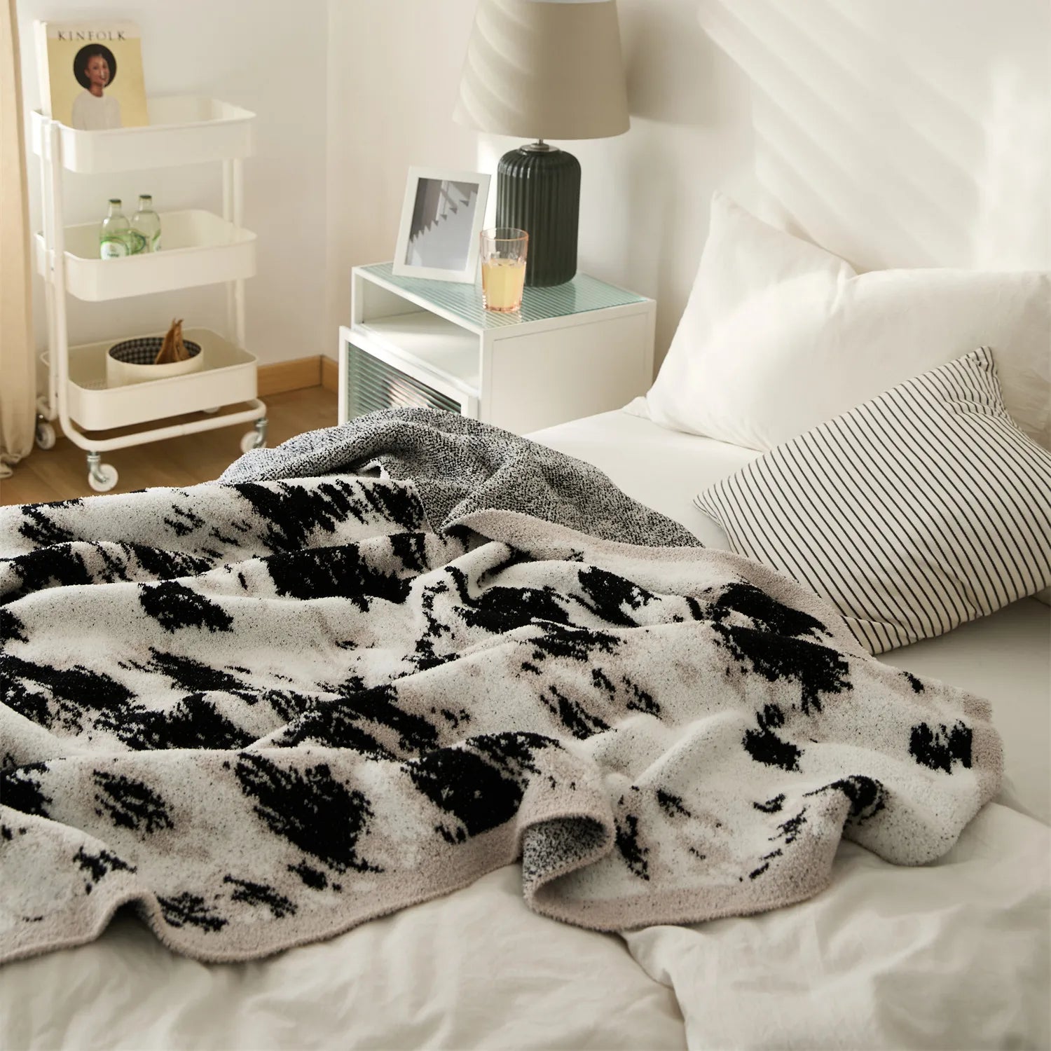 BJFG Fluffy High Quality Marble Crochet Polyester Knitted Throw Blanket for Sofa Home Decoration
