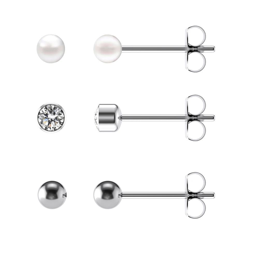 G23 Titanium Pearl Ear Studs 1 Pair 20G Fashion Earrings Round Ball Pearls Stud Simple Ear Piercing Jewelry