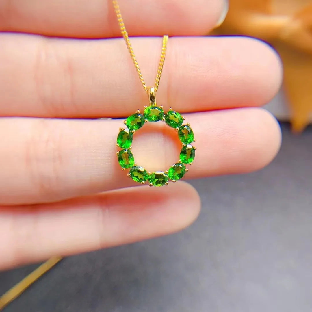 Wholesale 925 Sterling Silver Sun and Moon Love Pendant Necklace Fashionable Hot Sell Natural Diopside for Gift