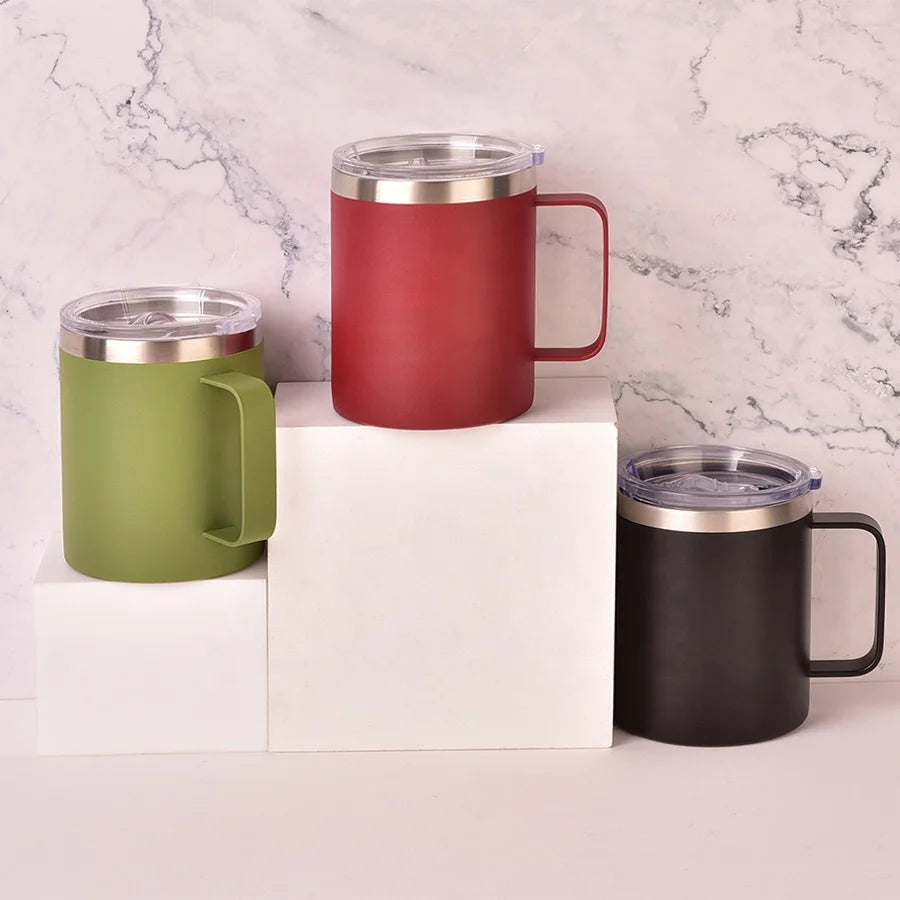 Powder Coated Travel Tumbler 12oz 14oz 16oz  Mug Thermal Stainless Steel Insulated Tumblers With Handle