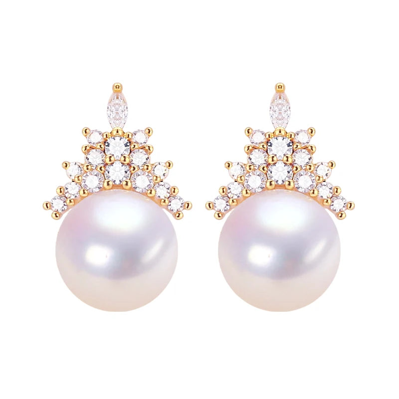 Best Selling  Natural Freshwater Pearl Earrings for Women Ice and Snow Zircon Stud Earrings Perfect Wedding Gift