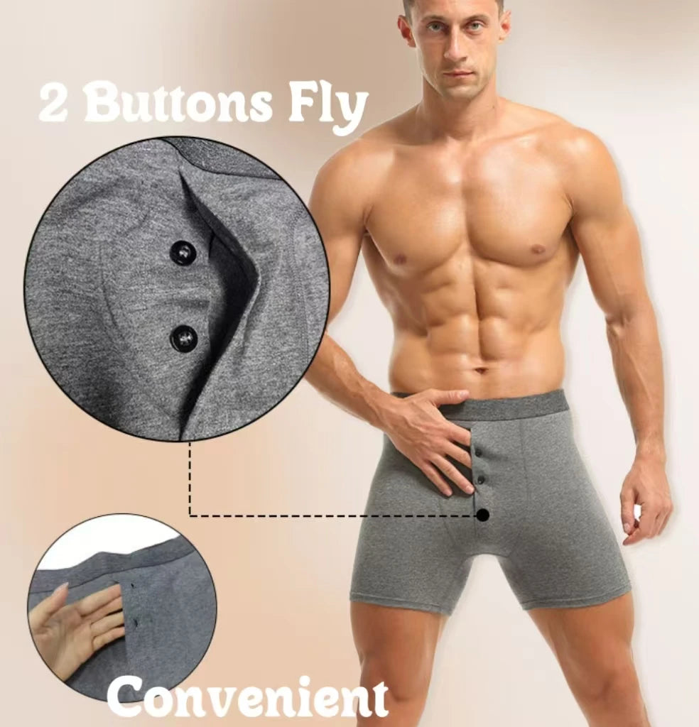 Rib Cotton Underwear Panties for Men Breathable Mid-waist Brief Boxer Pants Front Open Buckle Underpants European Big Size L-5XL