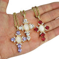 NZ1335 Cubic Zirconia CZ Micro Pave MOP Virgin Mary Cross Necklace Diamond Cross Religious Stainless Steel Rope Chain Necklace