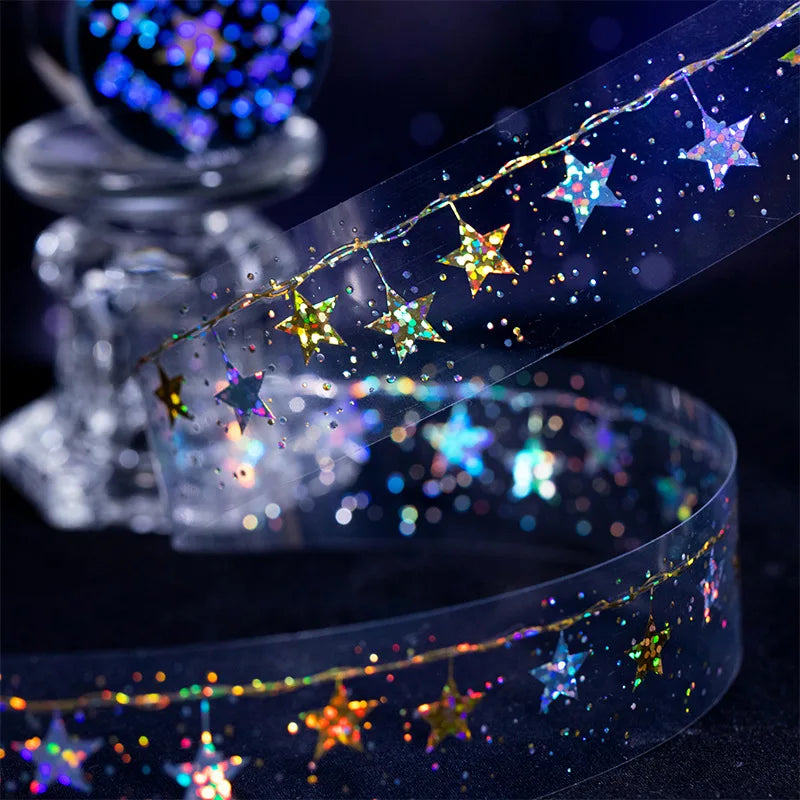 Starry Night Sky Series Star Theme Handbook Underlay Decoration 1Roll Hot Stamping PET Tape Waterproof Adhesive Masking Tape