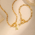 Trendy Stainless Steel A-Z Initial Pendant Bracelet Necklace DIY Sailor Buckle with Removable Brass Zirconia for Children MegaBDM