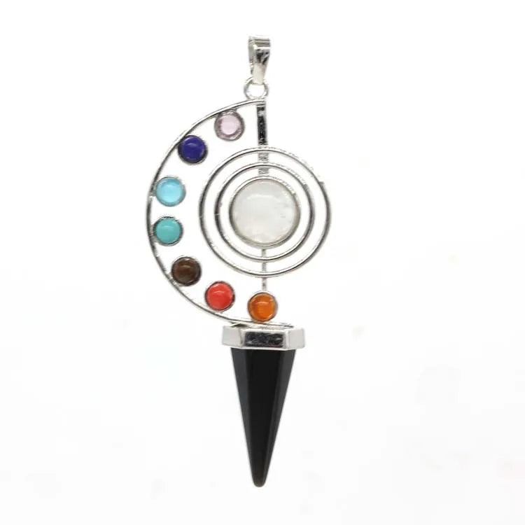 Hongzhuo Natural Stone Pendulum Crystal Yoga 7 Chakra Spiral Hexagonal Cone Pendant Black Obsidian Reiki Healing Pendulum Jewelry
