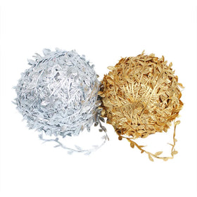 Artificial Silk Cane Webbing Roll Leaf Hand Garland Double Sided Gold and Silver Material Accessories 200 Meters in Stock