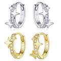 14K Gold Brilliant Star Hoop Earrings 925 Sterling Silver Dazzling Zircon Circle Small Earrings for Women Silver Jewelry BSE076