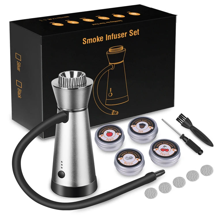 Boruit Portable Handheld Cold Smoking Gun with Vacuum Sealer Electric Food Drink Cocktail Smoker Woodchips Smoke Infuser