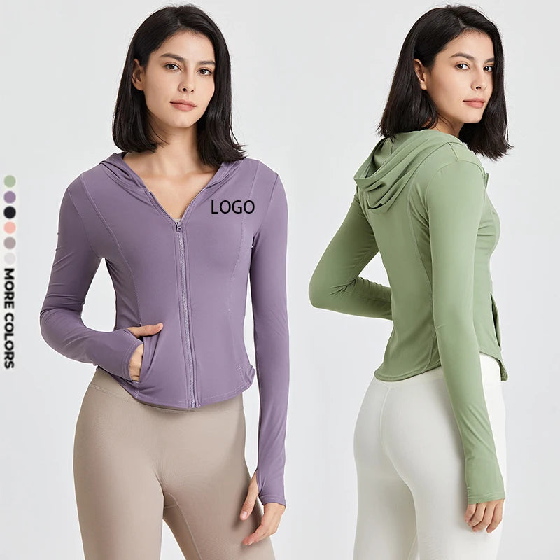 Zip Long Sleeve Yoga Jackets Plus Size Sports Yoga Tops Womens Running Coat Workout Wear Gym Fitness Sportswear Apparel