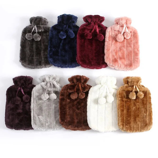 Dropshipping 2L Luxury Cosy Faux Fur Hot Water Bottle Hot Water Bag With Plush Cover for Hot Compress and Cold Therapy