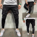 New Fashion Men Skinny Cargo Jeans Long Denim Pant Multi Pocket Stretch Black Work Trousers