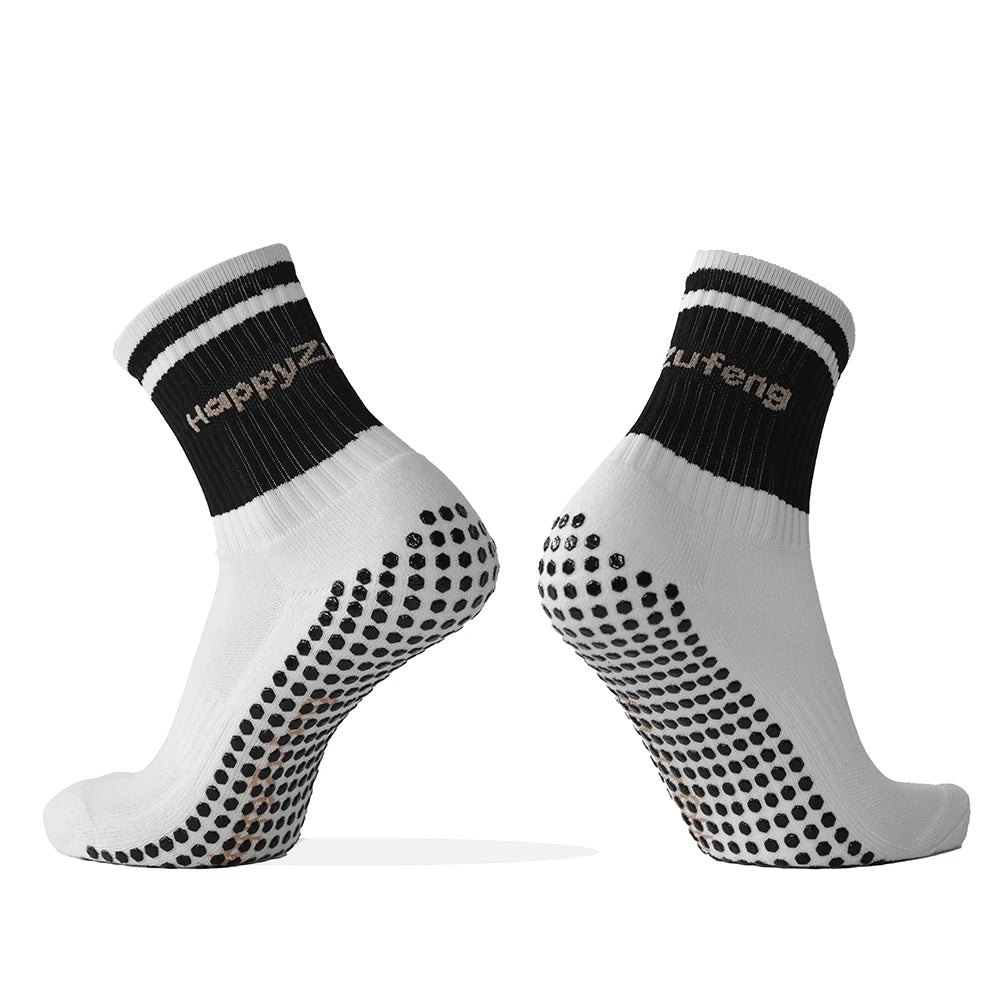 HAPPYZUFENG GRIP Custom QUICK DRY Non-slip Soft Thick Anti-Foul Anti-slip CREW Socks Striped Grip Football Soccer Youth