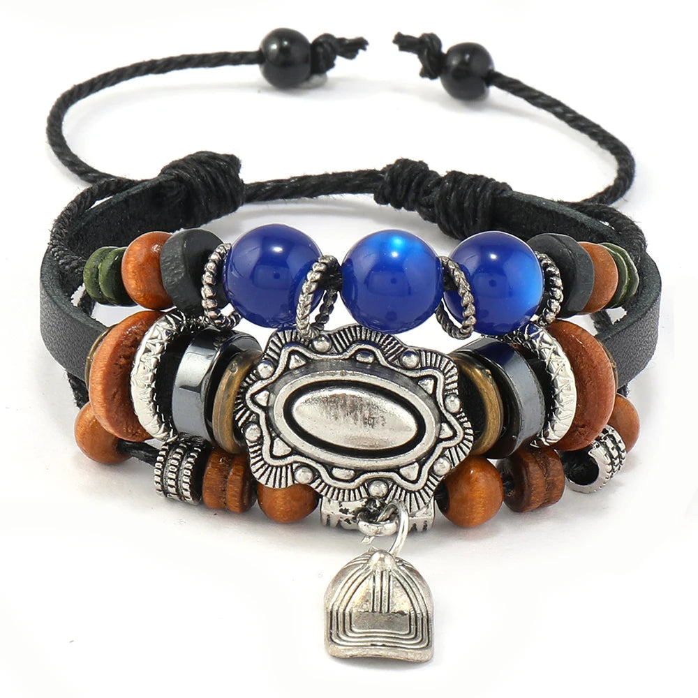 Wholesale New Fashion Genuine Leather Charm Hat Pendant Bracelets for Men and Women