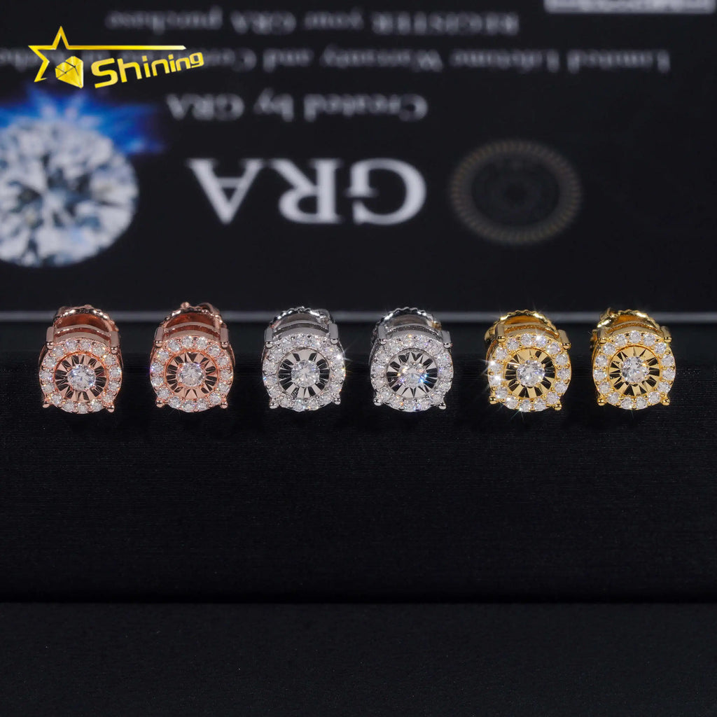 New Arrival Hip Hop Moissanite Earrings Pass Diamond Tester Sterling Silver Gold Plated Men Screw Back VVS Diamond Ear Studs