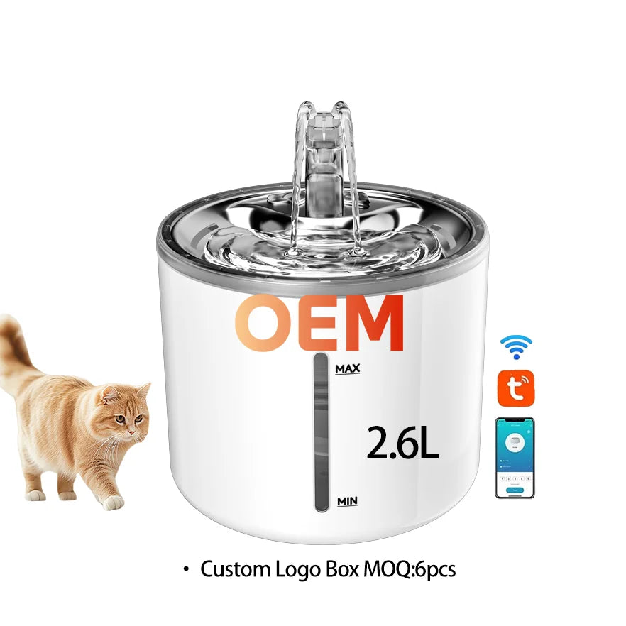 2.6L Cat Water Fountain for Drinking Automatic Cycle ABS Pet Water Feeder With Filter Pump Silent Water Dispenser Cat