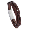 Vintage Luxury Stainless Steel Handmade Braided Genuine Leather Multilayer Bracelets Magnetic Clasp Bangle Men Bracelet