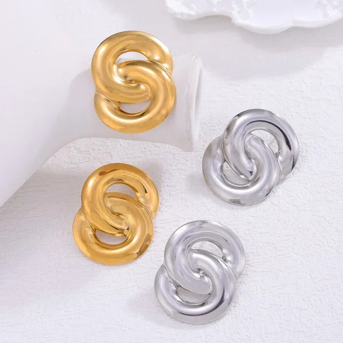 Wholesale Fashion Design Smooth Figure Oval Stud Earrings Stainless Steel Gold Plated for Women's Jewelry Gift