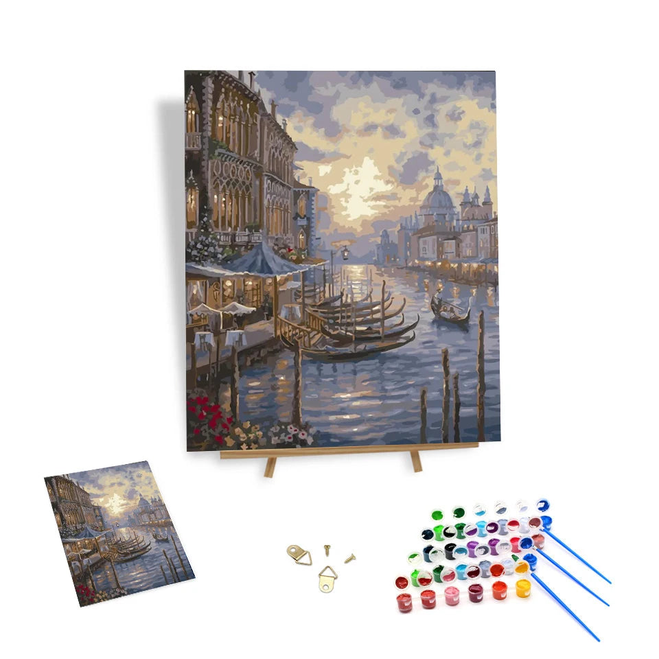 40*50cm Landscape Painting by Numbers 24 Colors DIY Water City Venice Picture Paint by Numbers on Canvas