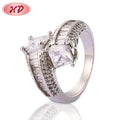 Wholesale Fashion Engagement Wedding Ladies Copper Alloy White Gold Silver Heart Shaped Resizable Couple Rings