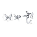 Adjustable butterfly 925 Sterling Silver Ring and butterfly Stud Earring Jewelry Set