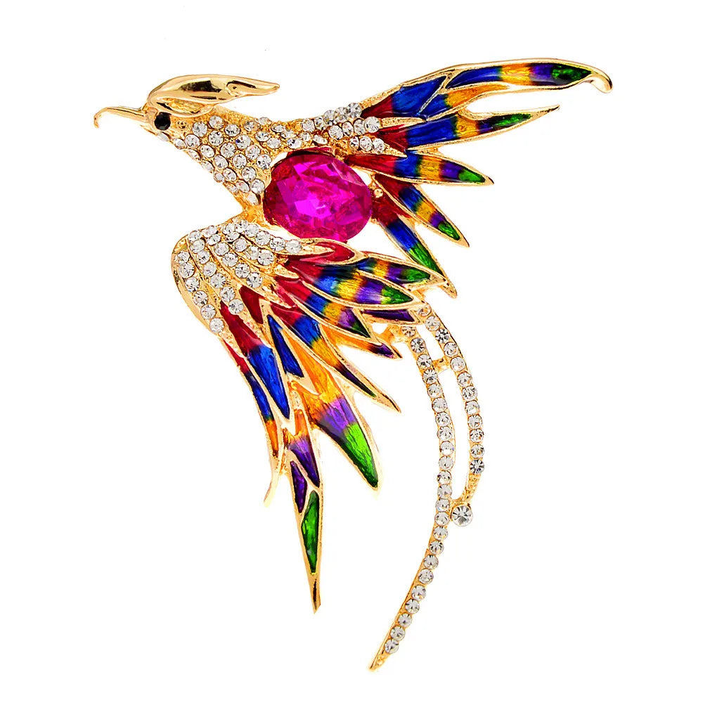 Rhinestone Crystal Phoenix Bird Brooches for Women Men Enamel Flying Beauty Bird Party Office Clothing Pin Buckle Jewelry Gifts