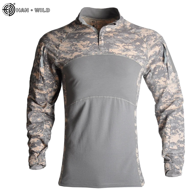 HAN WILD OEM Custom Long-Sleeved Tactical T-Shirt-Waterproof Breathable Quick Dry Eco-Friendly Digital Print Outdoor Men's