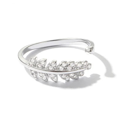 Wholesale Vintage Style 925 Silver Open Leaf Finger Rings for Women Trendy Fashion Jewelry with Zircon