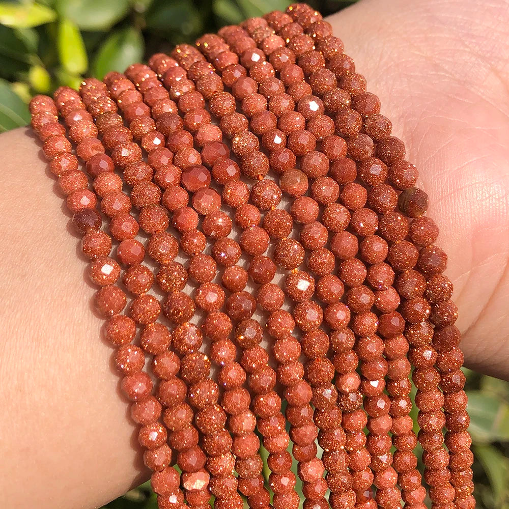 Wholesale Natural 2/3/4mm Faceted Semi Gemstone Gold Sand Stone Loose Beads for Jewelry Making DIY Necklace Bracelet Earring